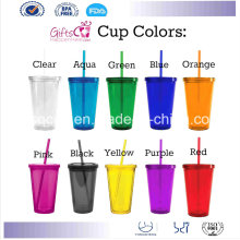 16oz Double Wall Plastic Acrylic Tumbler with Straw and Lid